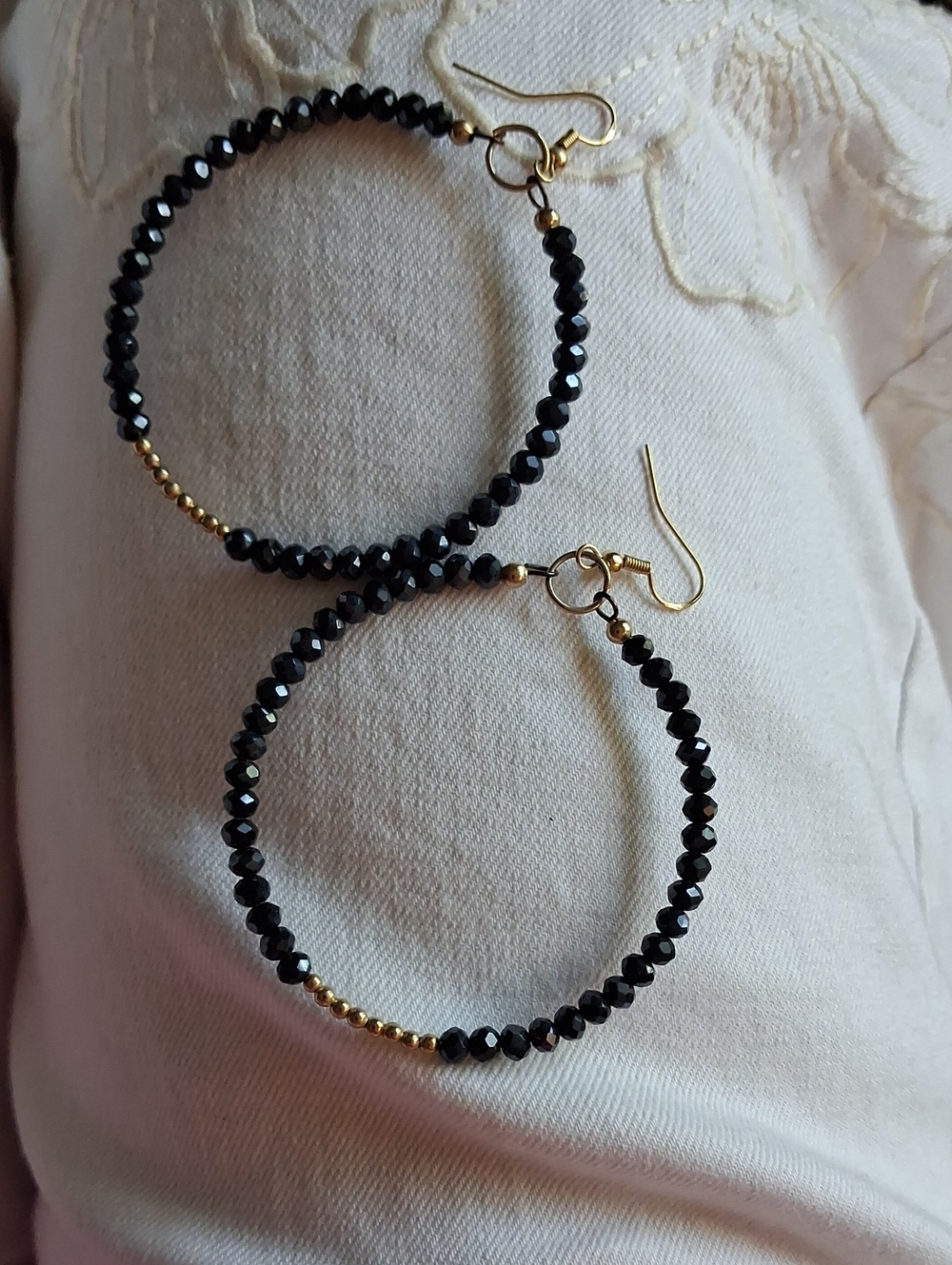 Gold & Black 925 Marked Crystal Hoop Earrings - Elegant Women’s Jewelry